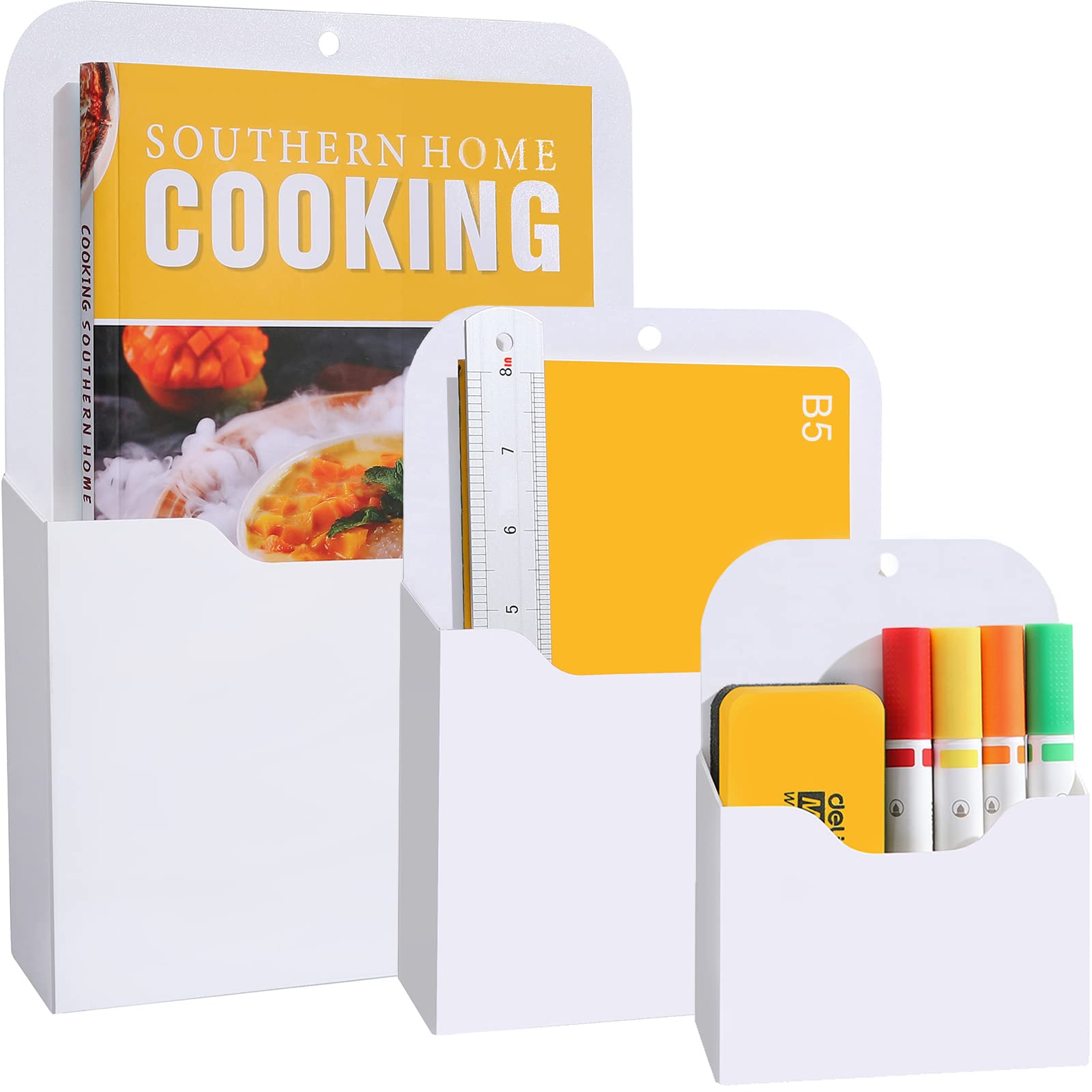 3 Pack Magnetic Paper Holder - Refrigerator, File Cabinets & Fridge - Wall Hanging File Organizer - Mail Letter Notebook Planner