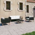 vidaXL Patio Furniture Set 4 Piece, Sectional Sofa for Outdoor Garden, Couch with Cushions, Coffee Table, Scandinavian Style, Poly Rattan Black