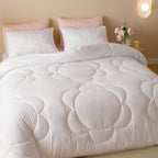 Clothknow White Queen Comforter Set 3Pcs Daisy Puff Bedding Comforter Sets White Boho Queen Comforter Soft Floral Queen Size Comforter Sets