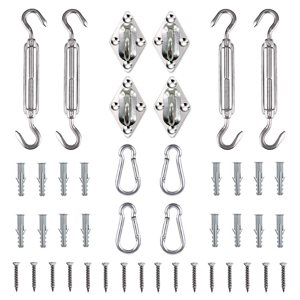 Tiberham Sun Shade Sail Hardware Kit, Heavy Duty Anti-Rust Rectangle/Square Shade Sail Installation for Patio Lawn and Garden (4