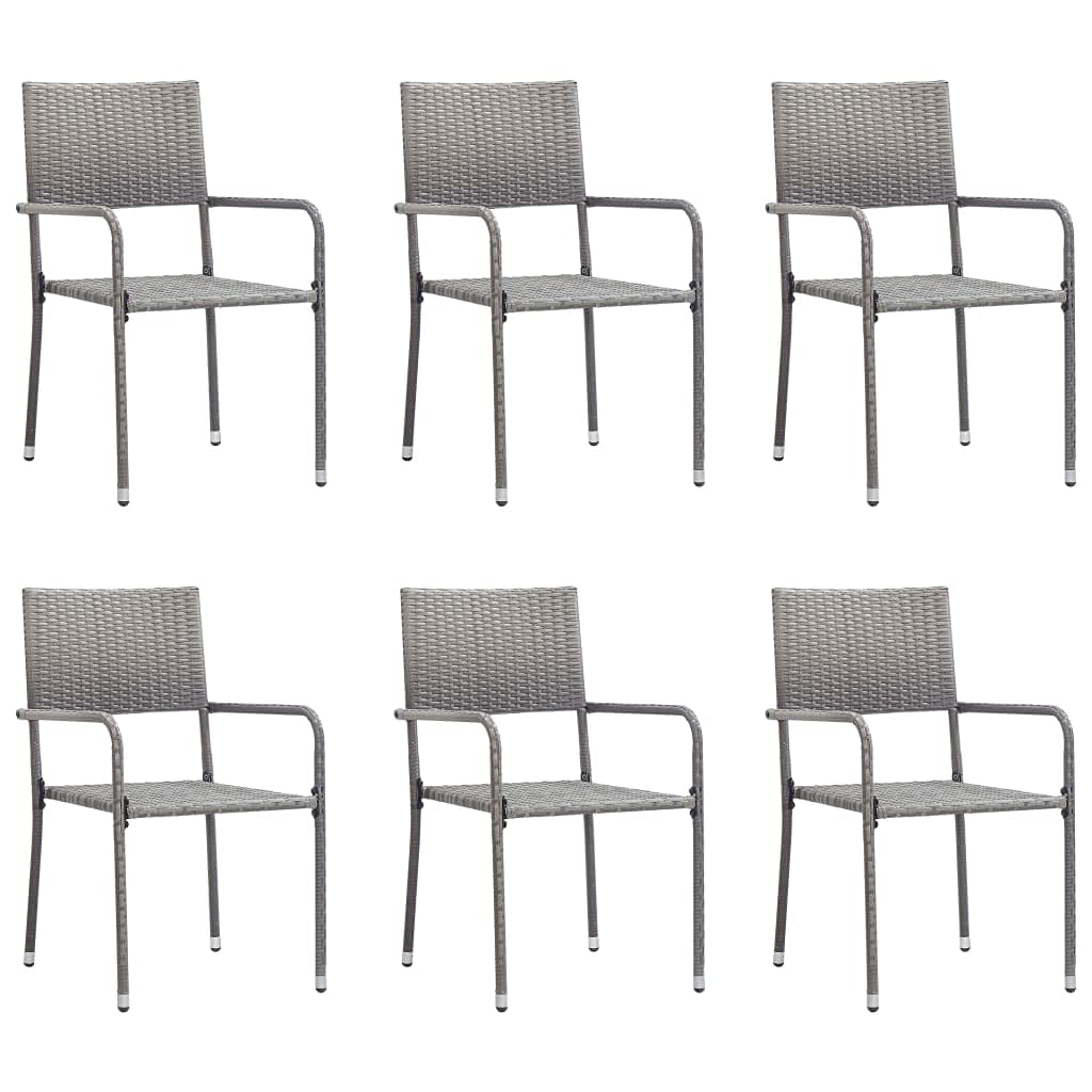 vidaXL 7-Piece Anthracite Grey Poly Rattan Patio Dining Set - Weatherproof Outdoor Furniture for Garden, Patio, Deck, includes Glass Top Table and Six Chairs