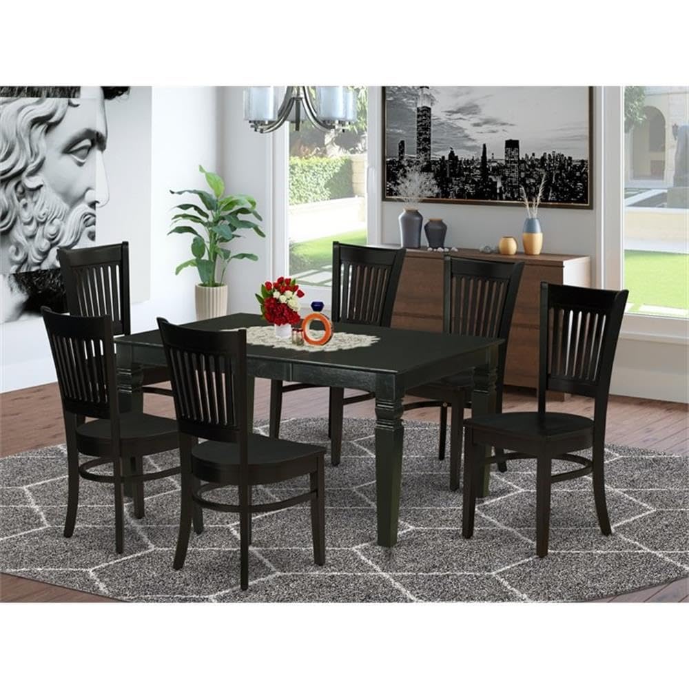 East West Furniture Weva7-Blk-W 7 Piece Dining Room Furniture Set Consist Of A Rectangle Kitchen Table With Butterfly Leaf And 6 Dining Chairs, 42X60 Inch, Black
