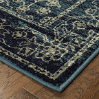 HomeRoots Polypropylene 7' x 10' Navy Beige Machine Woven Oriental Indoor Area Rug