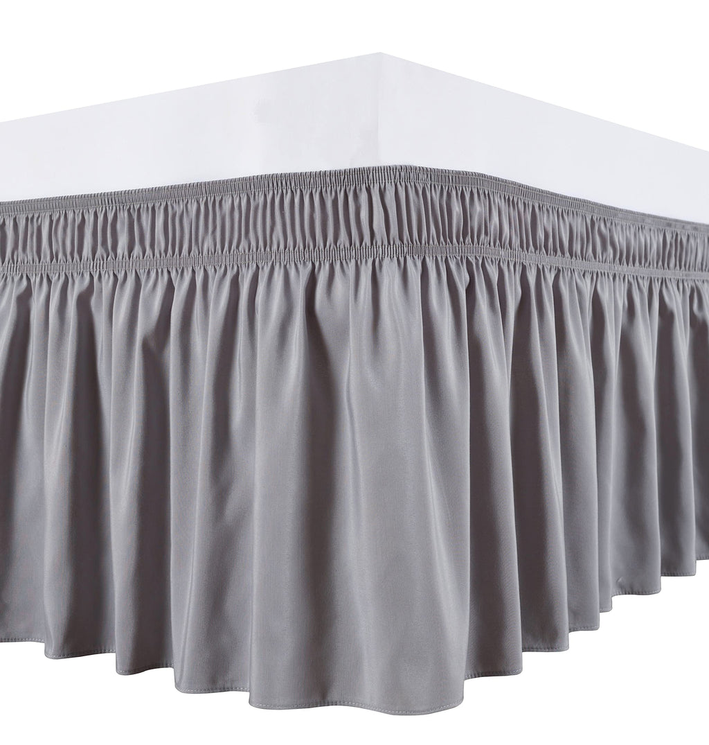 Biscaynebay Wrap Around Bed Skirts For King & Cal King Beds 14' Drop, Silver Grey Adjustable Elastic Dust Ruffles Easy Fit Wrin