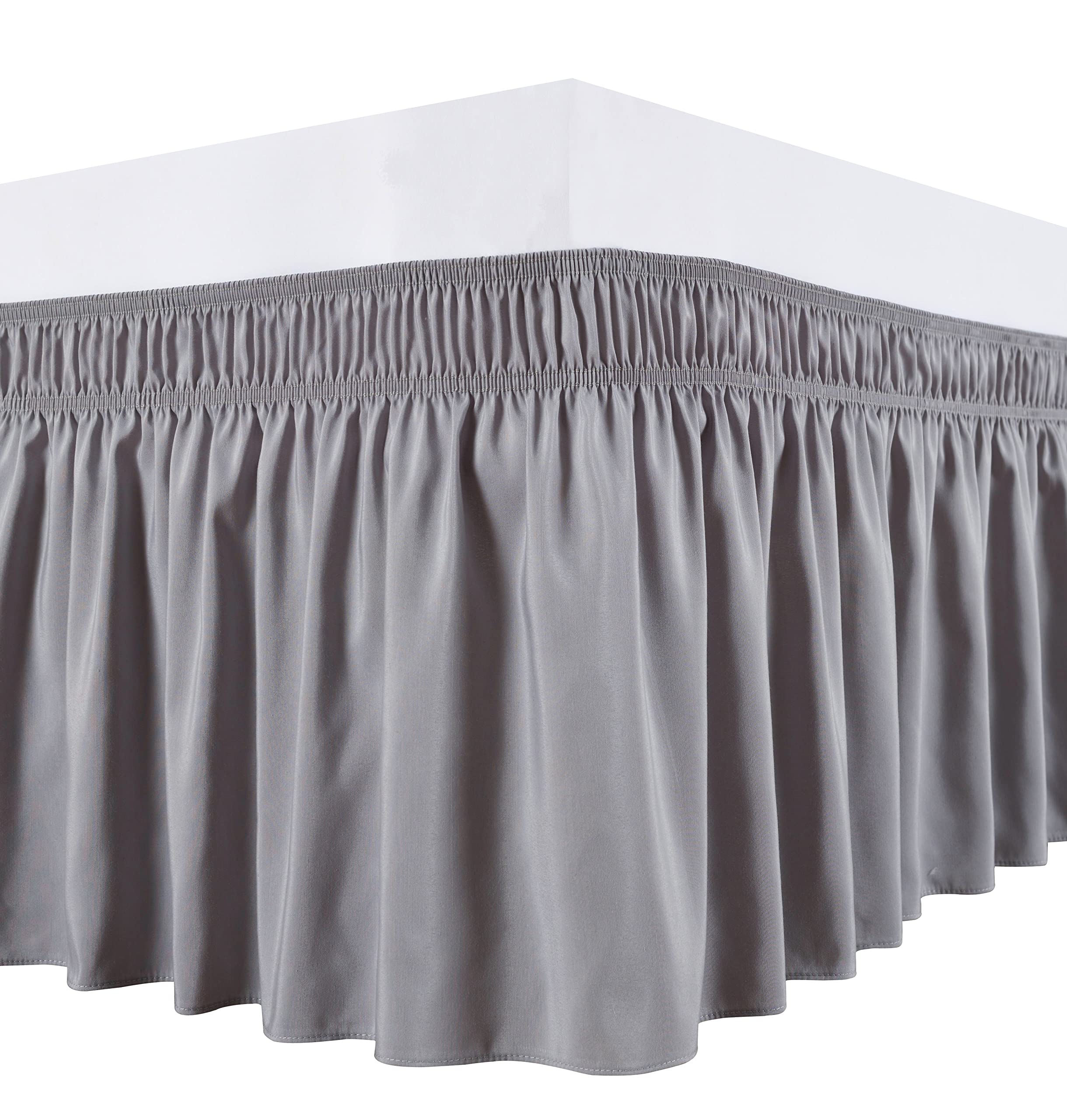 Biscaynebay Wrap Around Bed Skirts For King & Cal King Beds 14' Drop, Silver Grey Adjustable Elastic Dust Ruffles Easy Fit Wrin
