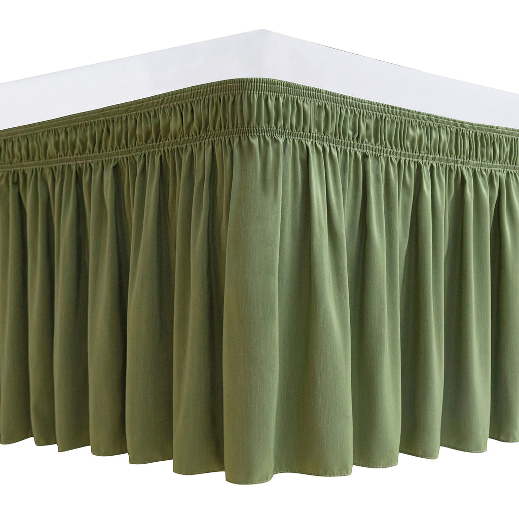 Biscaynebay Wrap Around Bed Skirts For Queen Beds 14' Drop, Sage Adjustable Elastic Dust Ruffles Easy Fit Wrinkle Resistant Sil
