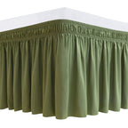 Biscaynebay Wrap Around Bed Skirts For Queen Beds 14' Drop, Sage Adjustable Elastic Dust Ruffles Easy Fit Wrinkle Resistant Sil