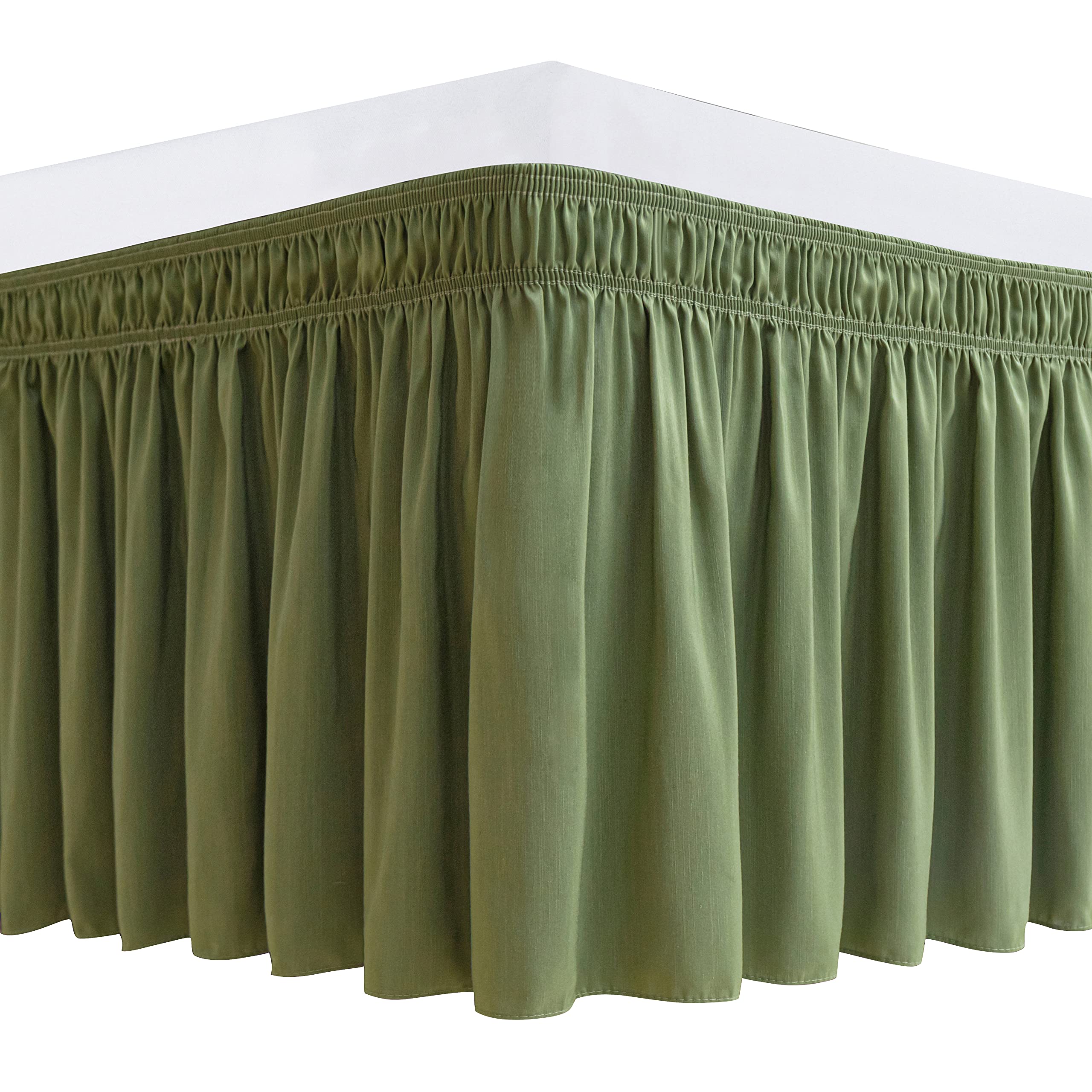Biscaynebay Wrap Around Bed Skirts For Queen Beds 14' Drop, Sage Adjustable Elastic Dust Ruffles Easy Fit Wrinkle Resistant Sil