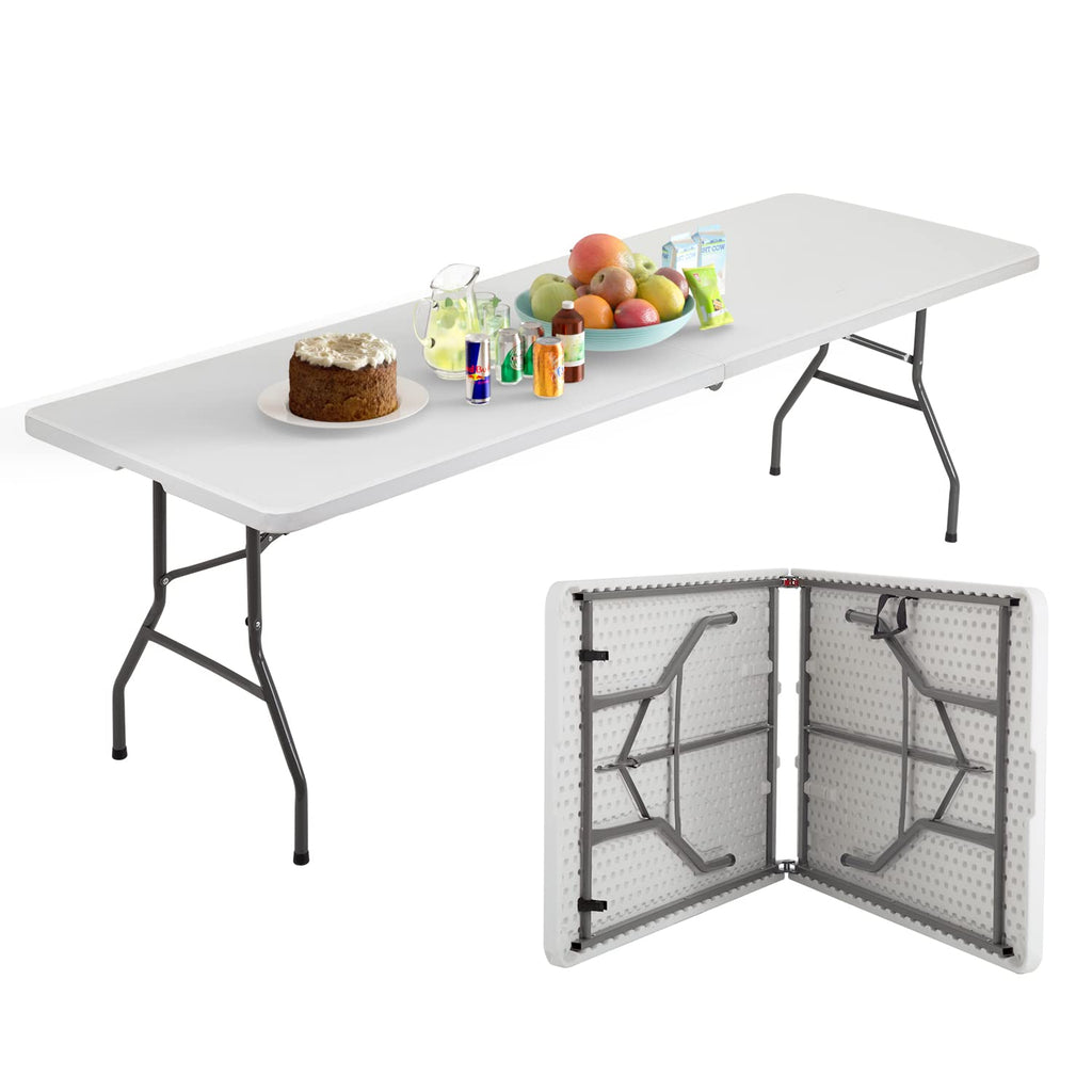 Outdoor Dining Table 8Ft Plastic Camping Table Portable Party Table With Carrying Handle For Parties Wedding Bbq Camping Dining Kitchen