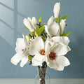 LIUCOGXI 6 Pcs White Silk Artificial Magnolia Flowers Decoration Bouquet with Long Stem for Home Table Centerpiece Office Vase