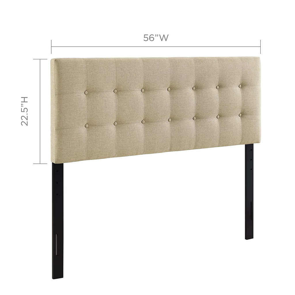 Modway Emily Tufted Button Linen Fabric Upholstered Full Headboard in Beige