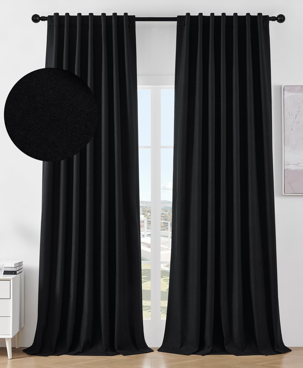Joydeco Blackout Curtains for Bedroom 96 inches Long,Back Tab/Rod Pocket 100% Blackout Living Room Drapes, Textured Thermal Insu