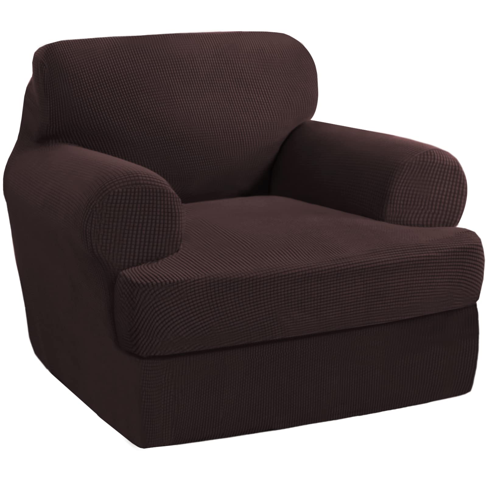 Princedeco 2 Pieces Armchair Slipcover Stretch Couch Covers For T Cushion Chair Slipcovers Soft Armchiar Covers Furniture Covers With 1 Individual T Cushion Shape Seat Covers Machine Washable, Brown