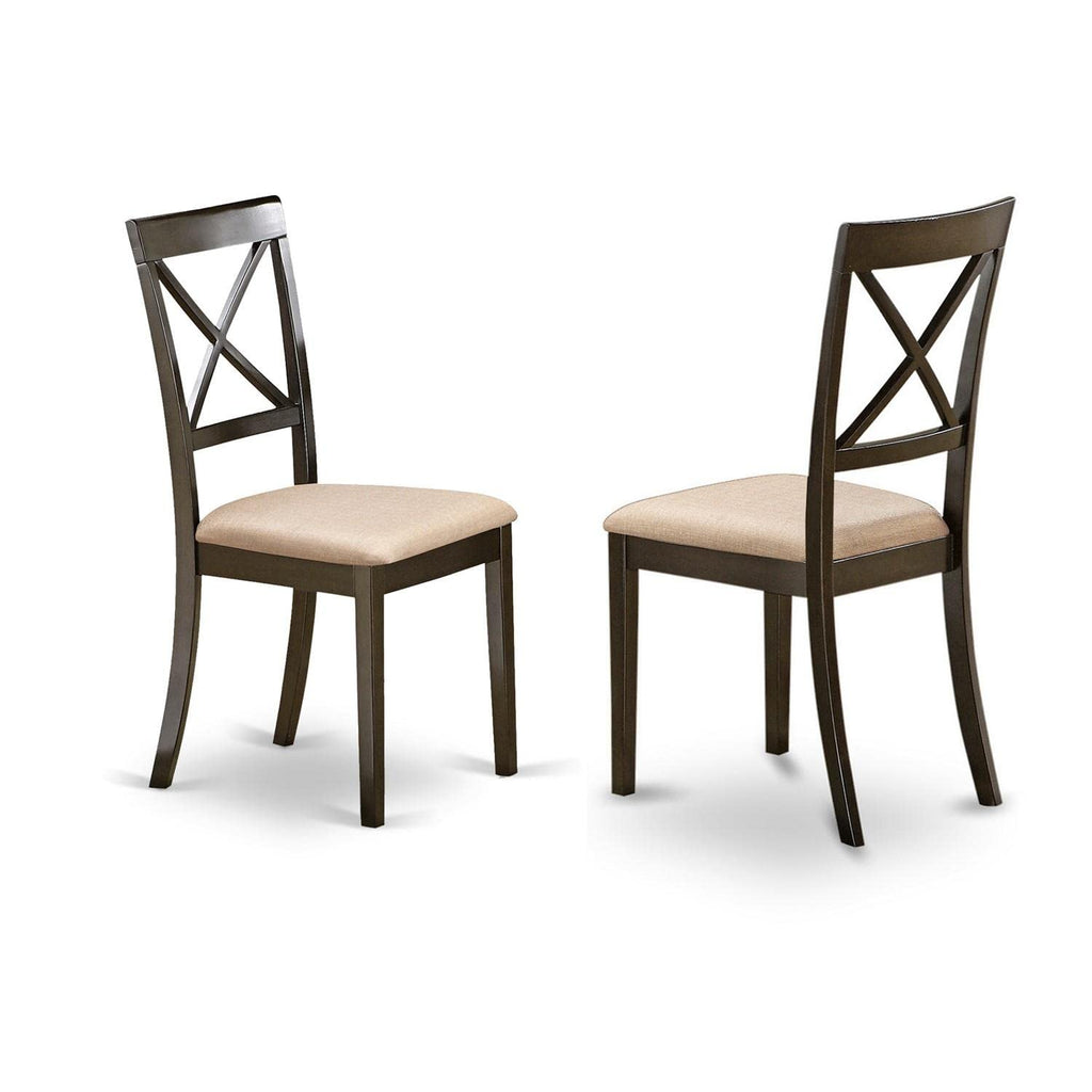 East West Furniture Boston 3 Piece Kitchen Set for Small Spaces Contains a Round Room Table and 2 Linen Fabric Upholstered Dining Chairs, 42x42 Inch, Cappuccino
