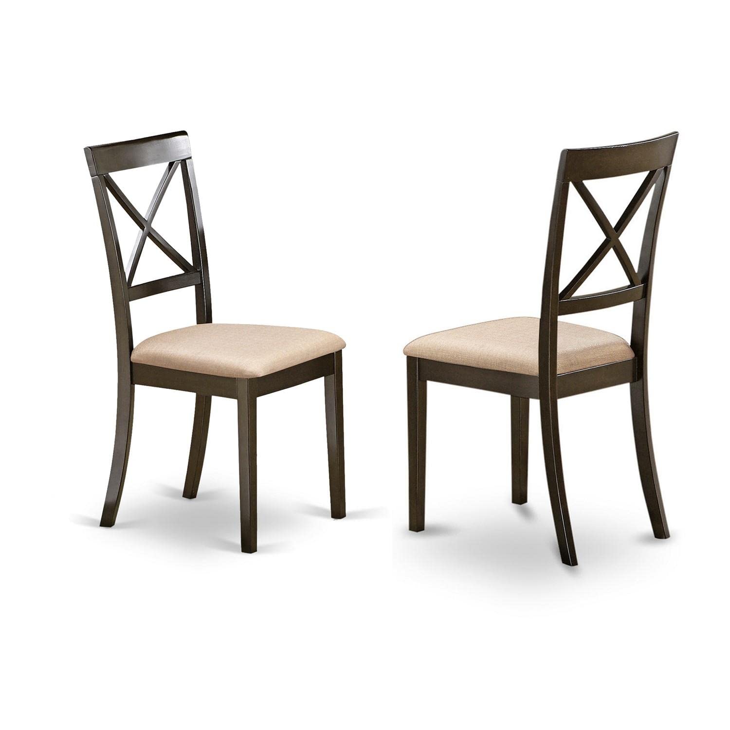 East West Furniture Boston 3 Piece Kitchen Set for Small Spaces Contains a Round Room Table and 2 Linen Fabric Upholstered Dining Chairs, 42x42 Inch, Cappuccino
