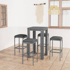 vidaXL Patio Bar Set 5 Piece, Bistro Set for Outdoor Porch Yard, Bar Stool with Cushions, Bistro Table, Farmhouse Modern Style, Poly Rattan Gray