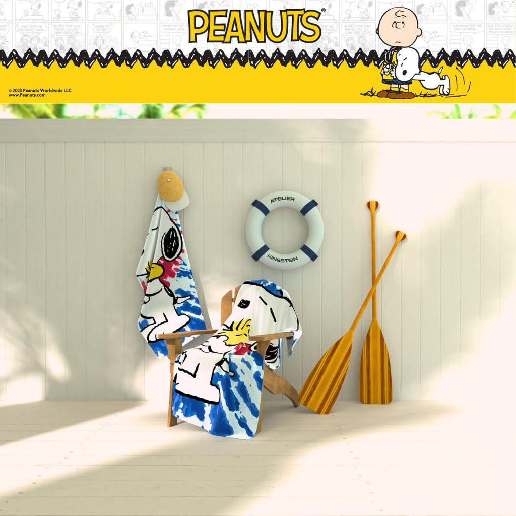 Franco Peanuts Snoopy & Woodstock Bath Towel Cotton 58" x 28" Blue