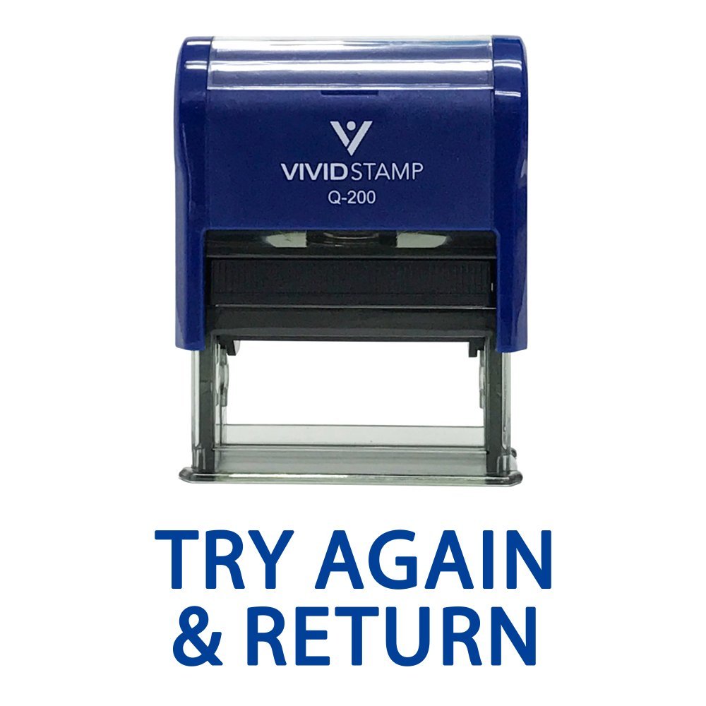 Try Again & Return Teacher Self Inking Rubber Stamp (Blue Ink) - Medium
