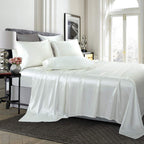 Treely 6 Piece Satin Sheets King Size Silky Smooth Ivory White Satin Sheet Set With Deep Pocket, Satin Fitted Sheet, Flat Sheet,