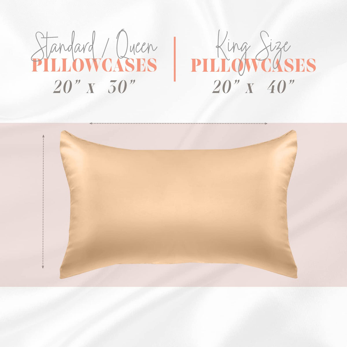 Elegant Comfort Silky And Luxurious 2-Piece Satin Pillowcase Set For Healthier Skin And Hair, Hidden Zipper Closure And Beautifully Packaged, Satin Pillowcase Set, King, Champaign