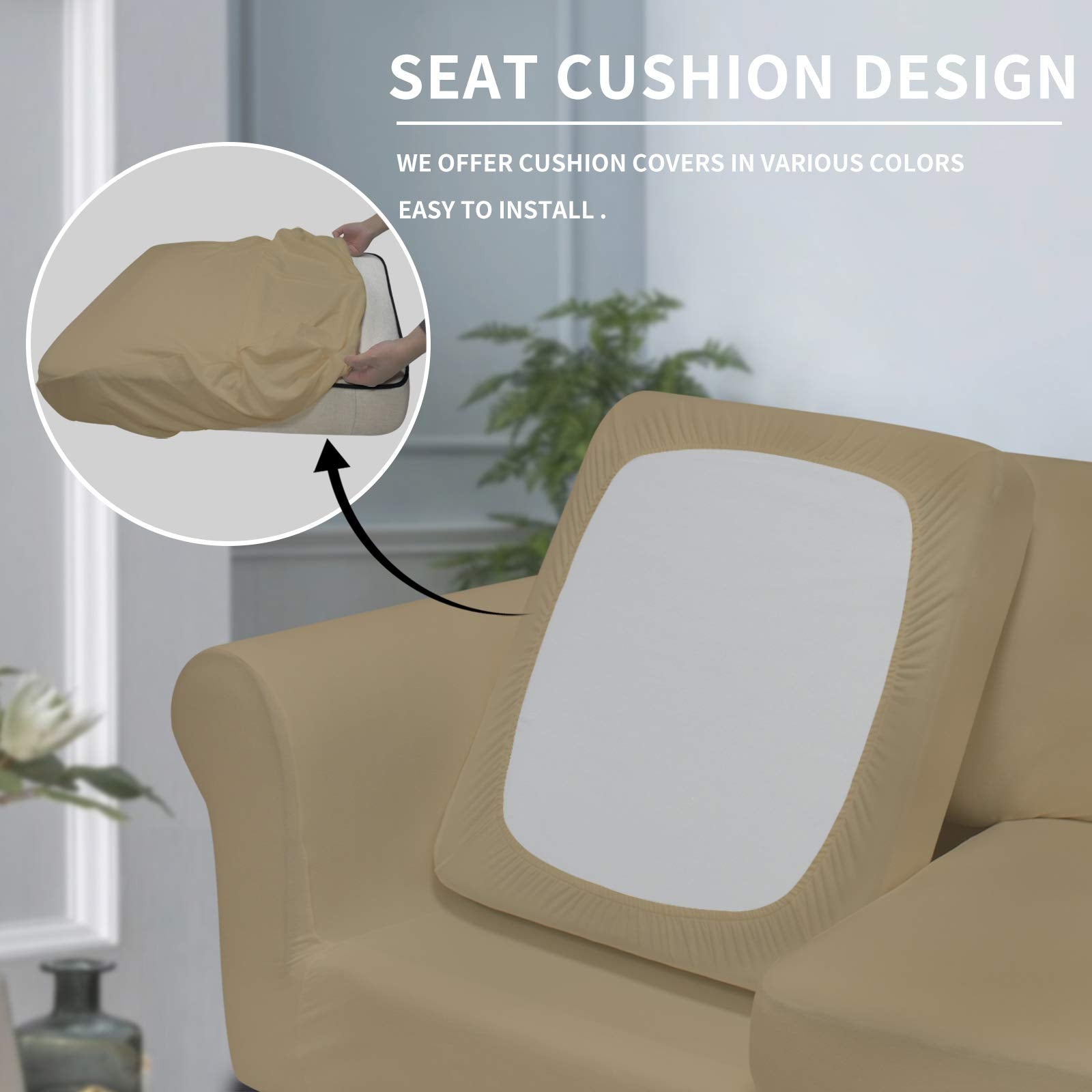 Easy-Going 4 Pieces Oversized Stretch Soft Couch Cover For Dogs - Washable Sofa Slipcover For 3 Separate Cushion Couch - Elastic Furniture Protector For Pets, Kids Tan