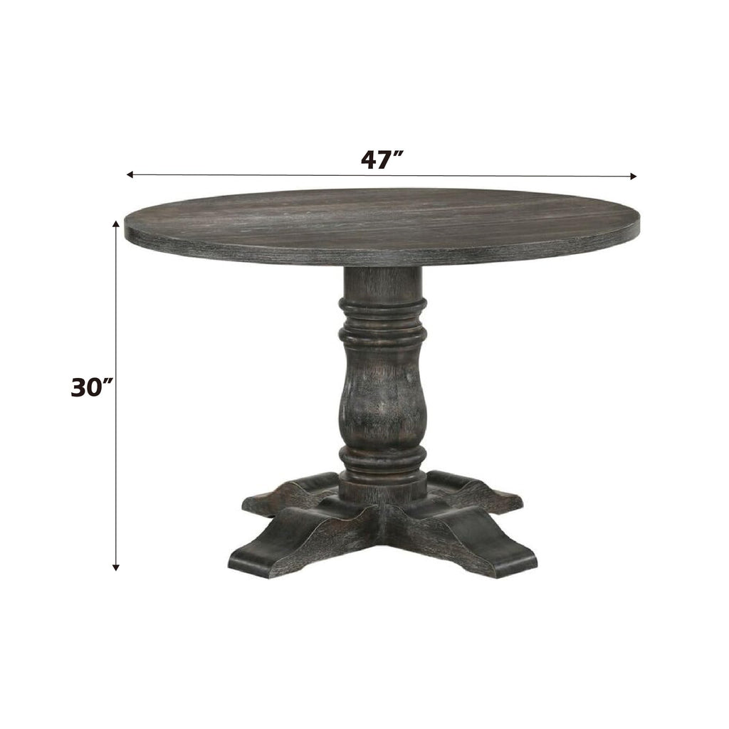 Acme Wallace 47" Round Pedestal Dining Table in Weathered Gray
