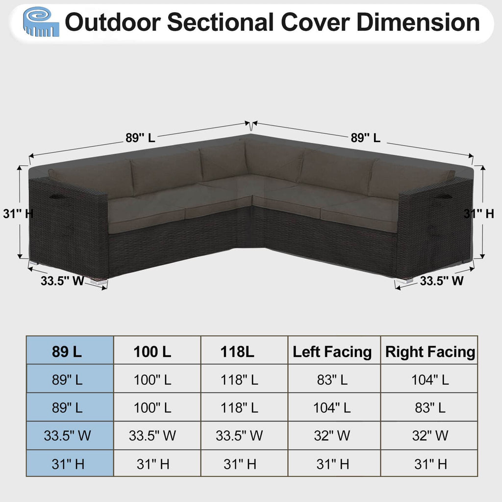 Outdoorlines Waterproof Outdoor Patio Sectional Cover - Uv Resistant & Windproof V-Shaped Patio Furniture Covers For Deck, Lawn And Backyard, 420D Heavy Duty Couch Cover 89' L (On Each Side) Black