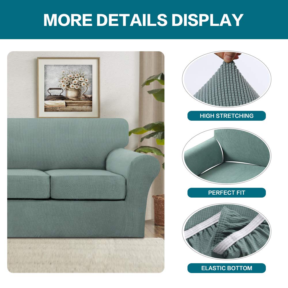 4 Piece Sofa Covers For 3 Cushion Couch Sofa Slipcover Soft Couch Cover For Dogs-Washable Sofa Furniture Covers With 3 Individual Cushion Covers, Feature Jacquard Fabric (3 Cushion Sofa, Dark Cyan)