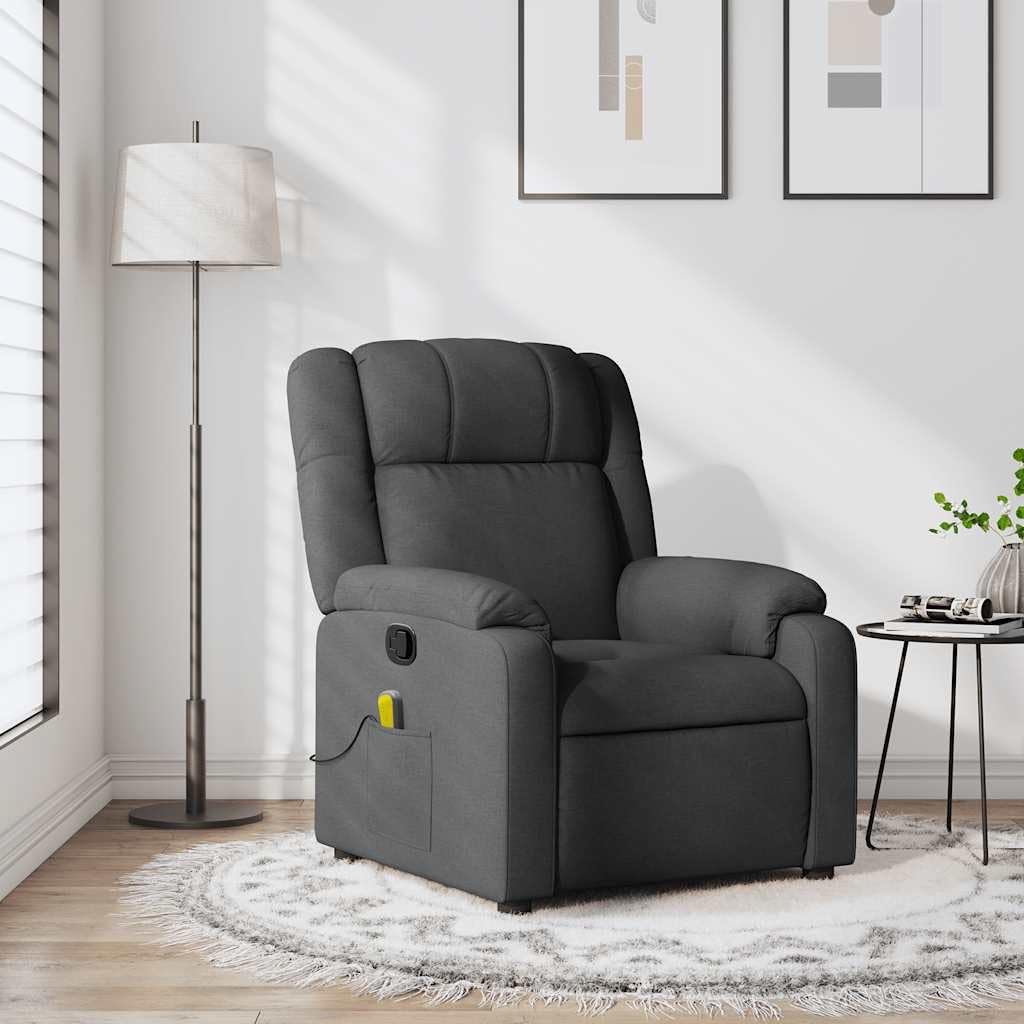 vidaXL Massage Recliner Chair for Living Room, Adjustable Recliner with 6-Point Vibration Massage, Home Theater Seating with Padded Seat Backrest & Side Pocket, Dark Grey Fabric