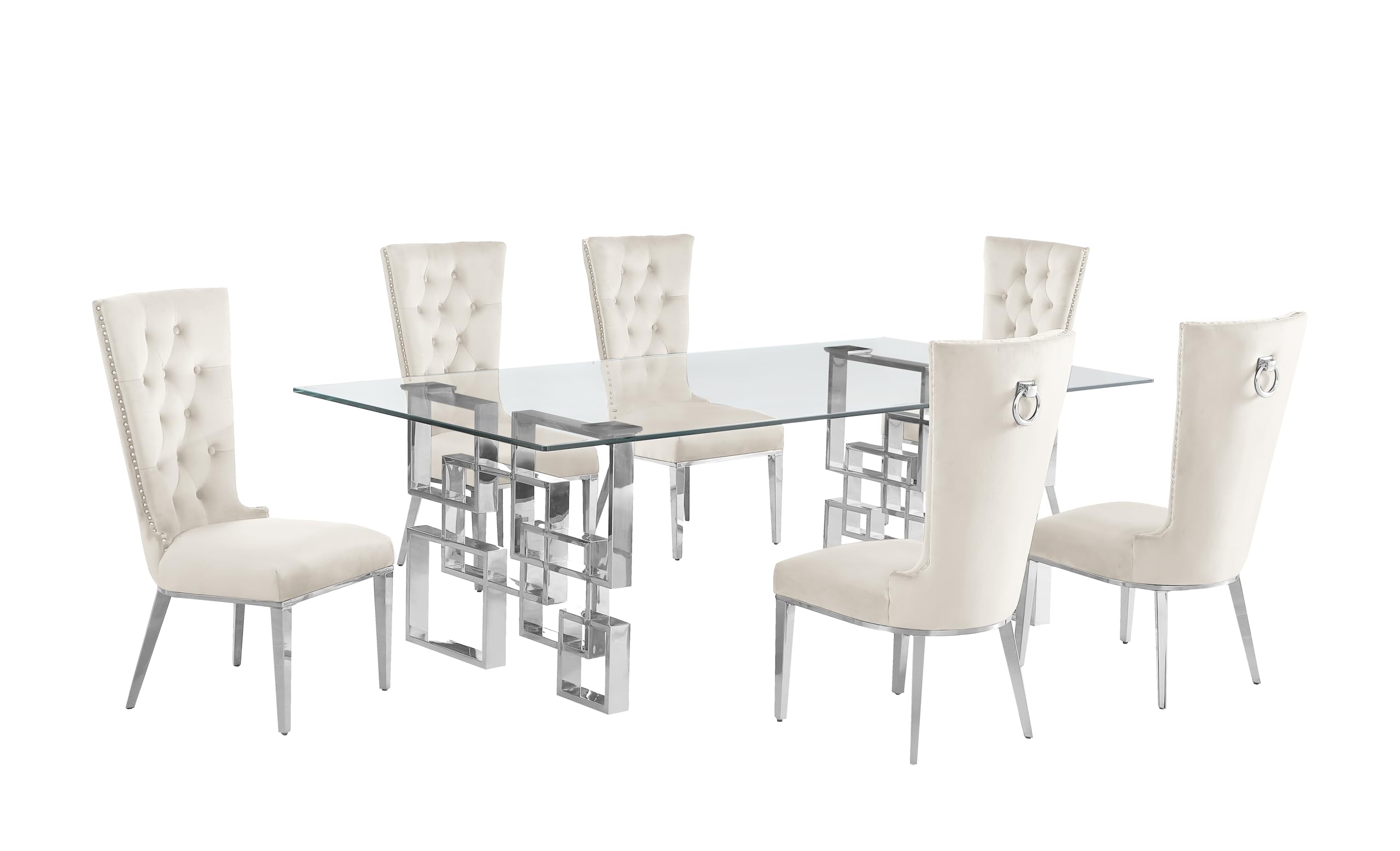 Best Quality Furniture D223-6Sc330 Dining, 7-Piece Set, Cream/Silver