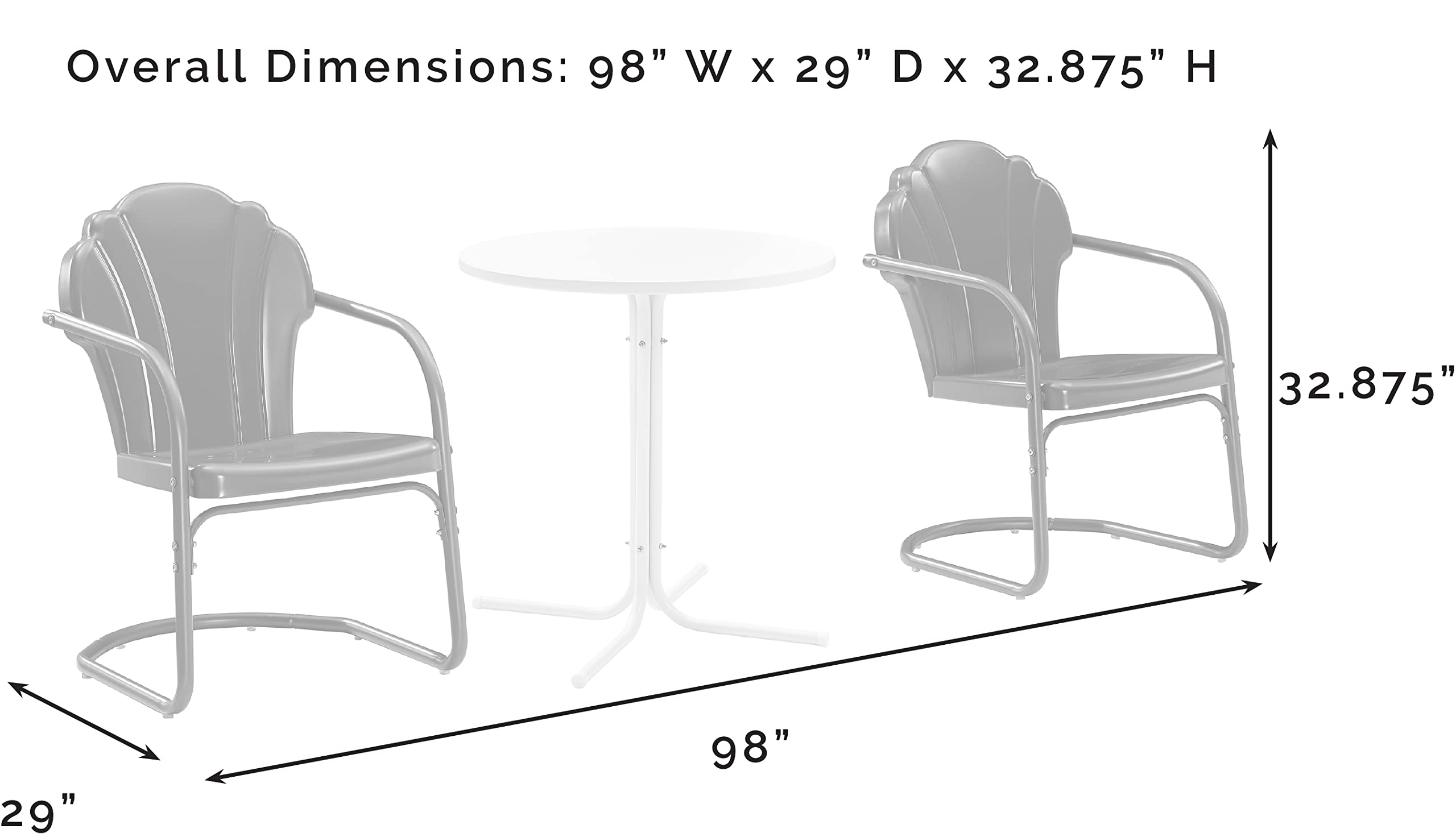 Crosley Furniture Tulip 3-Piece Outdoor Bistro Set, Retro Metal Patio Table and Chairs for Dining, Porch, Pastel Blue Satin