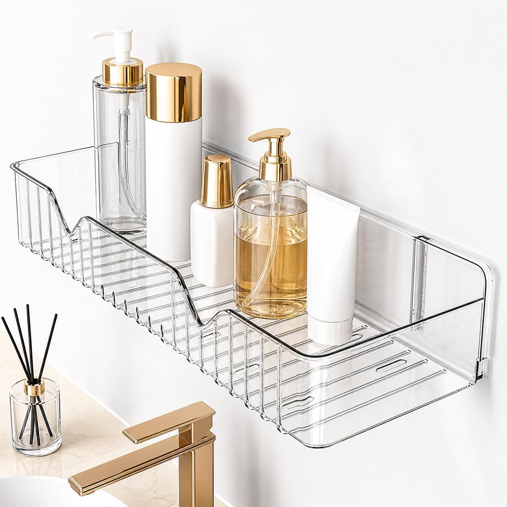 Clear WallMounted Bathroom Shelf Organiser, Pack Of 2
