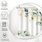 Ruelvth Sage Green Eucalyptus Shower Curtain, Green And Gold Leaves Shower Curtain For Bathroom Waterproof Fabric Spring Botanic