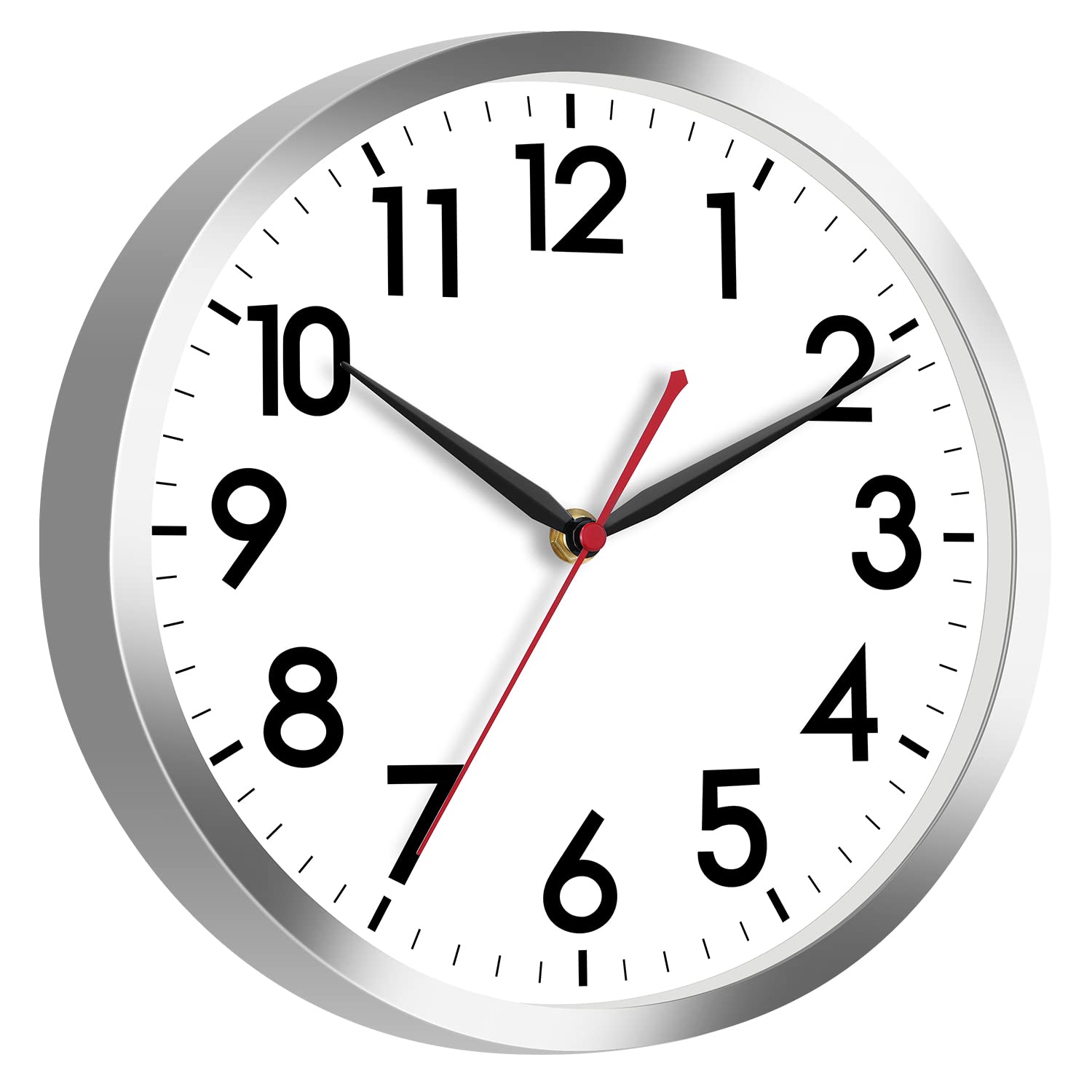 AKCISOT Wall Clock 12 Inch Silent Wall Clocks Battery Operated Non Ticking - Modern Silver Clock Decorative for Kitchen, Bathroo
