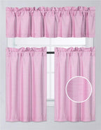3Pc Set Solid Faux Silk Lined Blackout Rod Pocket Small Kitchen Window Curtain With Valance (K3) (Pink)
