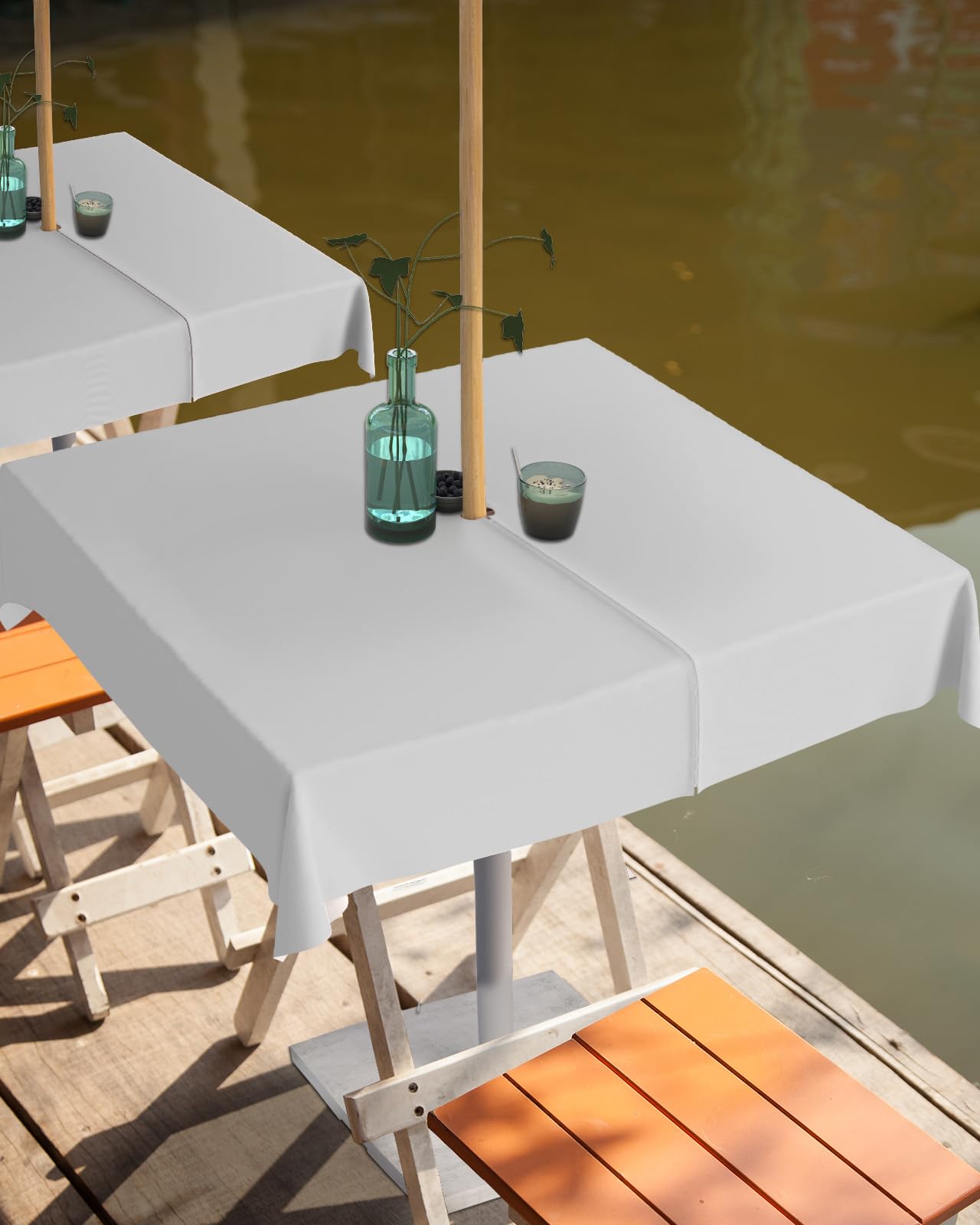 Queenker Light Gray Outdoor Tablecloth With Umbrella Hole And Zipper, Solid Color Table Cover For Square Tables Waterproof Table