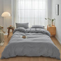 FACE TWO FACE Bedding Duvet Cover Set100% Washed Cotton Duvet Cover Linen Like Textured Breathable Durable Soft Comfy (Full, Lig