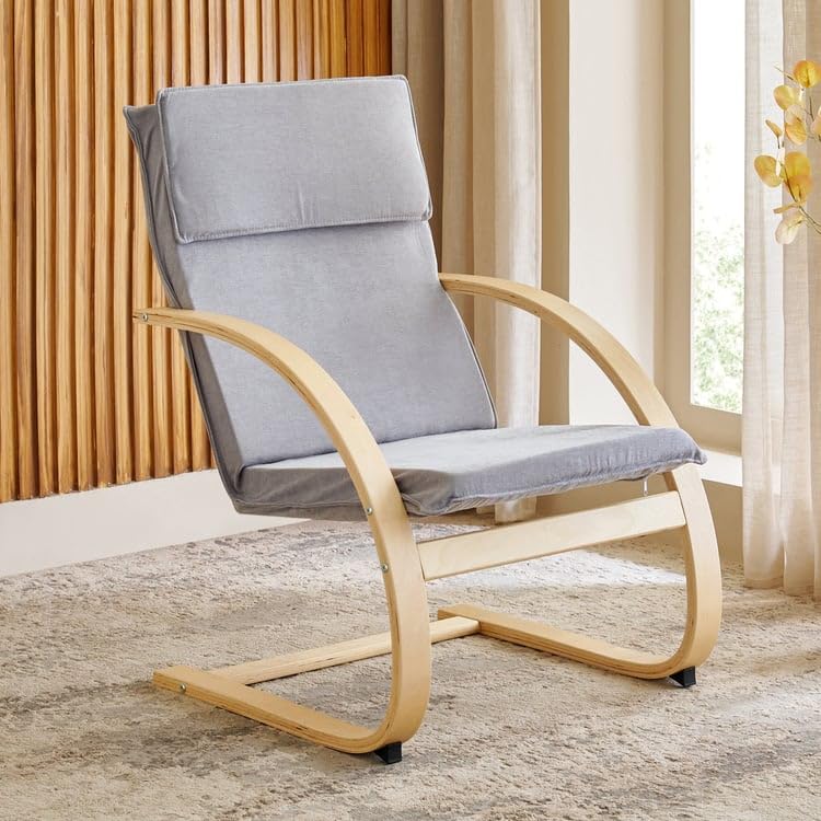 Home Centre | Paulo Fabric Accent Chair | Solid Wood | Grey | 1 Year Warranty