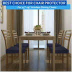 Buyue Fast Installation Dining Room Chair Covers Set Of 6, Luxury Stretch Jacquard Seat Slipcovers For Kitchen Armless Chairs, Rear Gapped- Navy Blue- 6