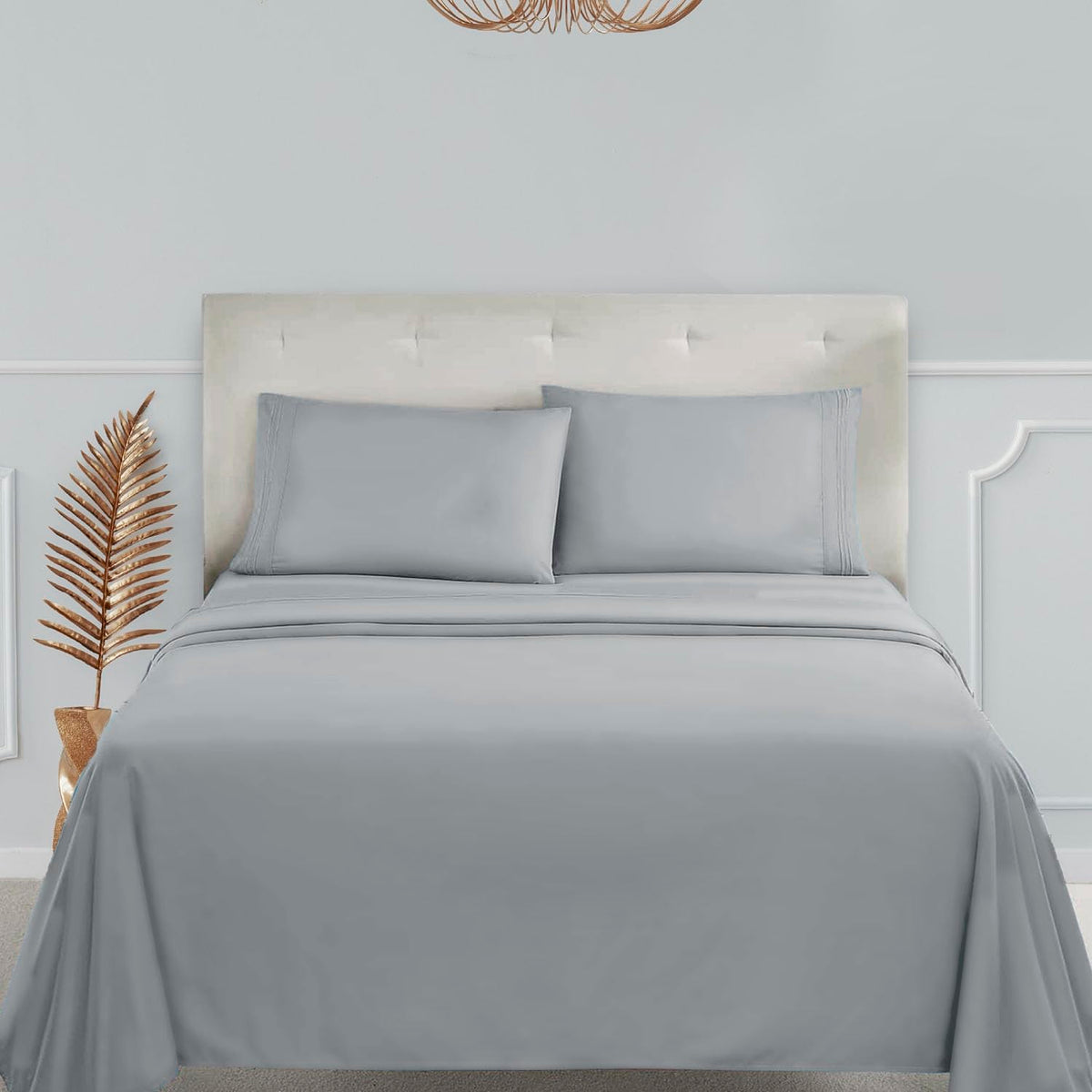 Clara Clark Bed Sheets, Premier 1800 Series 4 Piece Bed Sheet Set, Deep Pocket, Wrinkle, Fade, Stain Resistant, Luxury Soft Bedding Sheets & Pillowcases, Queen, Silver Gray