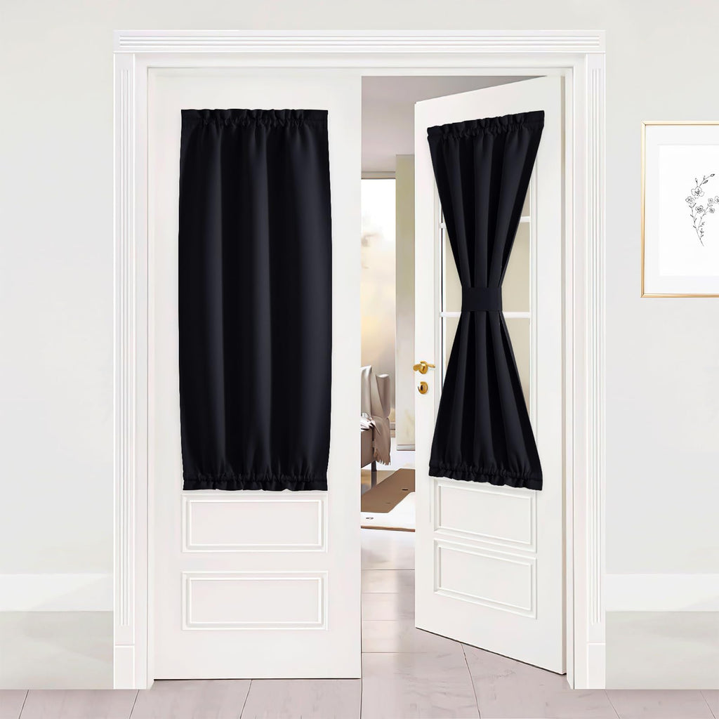 Nicetown Blackout Door Window Curtain For Privacy, Rod Pocket Thermal Insulated French Door Curtains For Bedroom Living Room, Door Curtain With Tieback For Classroom Entry Door, 25 X 50 Inch, 1 Panel