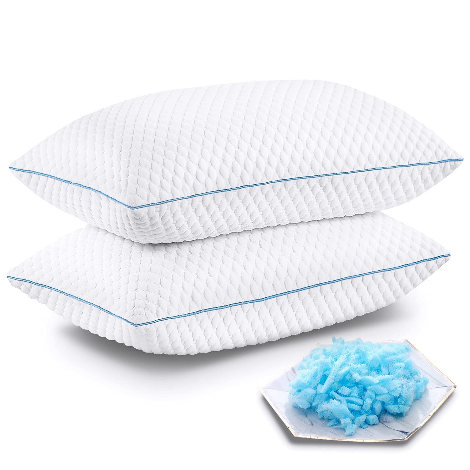 Vvz Shredded Memory Foam Pillows, Bed Pillows For Sleeping 2 Pack Standard Size 20 X 26 Inches, Luxury Hotel Cooling Gel Foam Pi