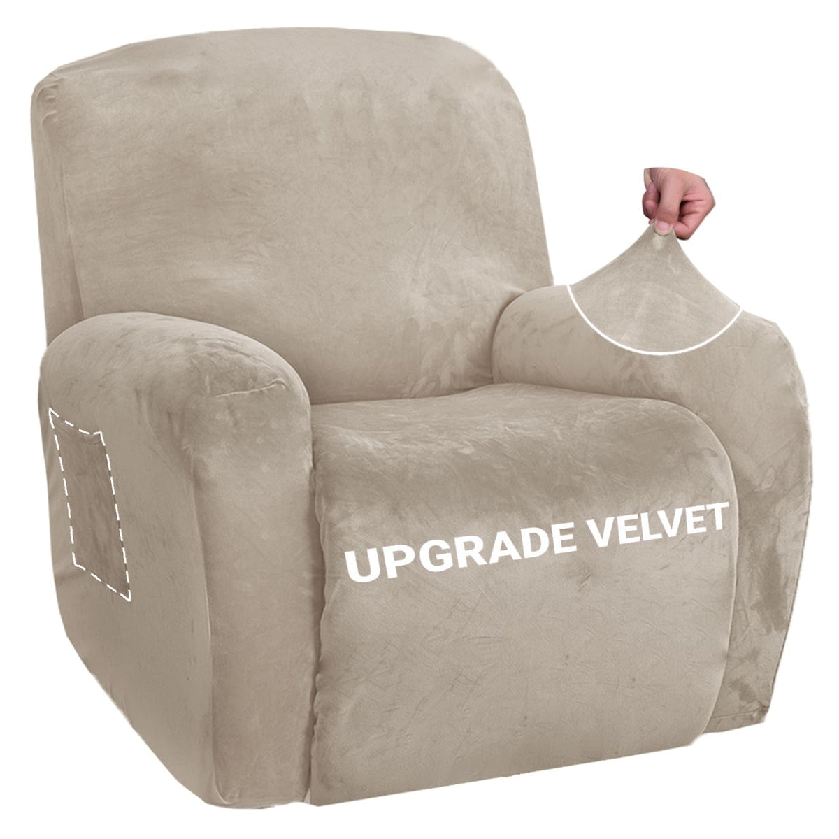 Znsayotx Stretch Velvet Recliner Covers 4-Pieces, Thicker Soft Plush Recliner Chair Slipcover With Side Pockets, Washable Luxury