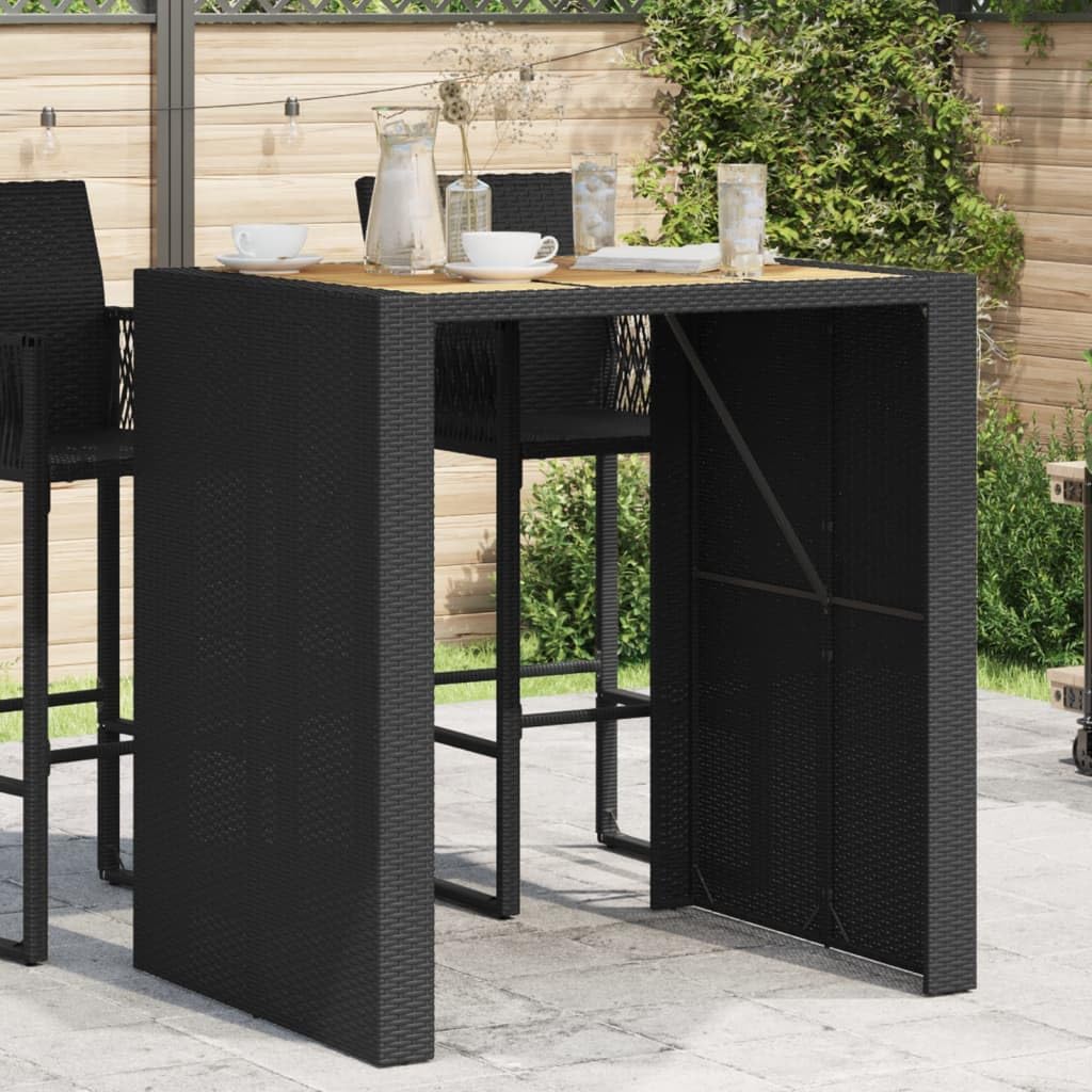 vidaXL Patio Table - Acacia Wood Top Outdoor Dining Table in Black Poly Rattan - 41.3"x31.5"x43.3" for Garden, Patio, Deck