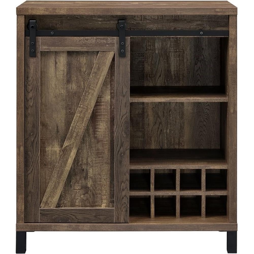 Coaster Furniture Sliding Door Rustic Oak Bar Cabinet 35.5" W x 15.5" D x 41.75" H 182852