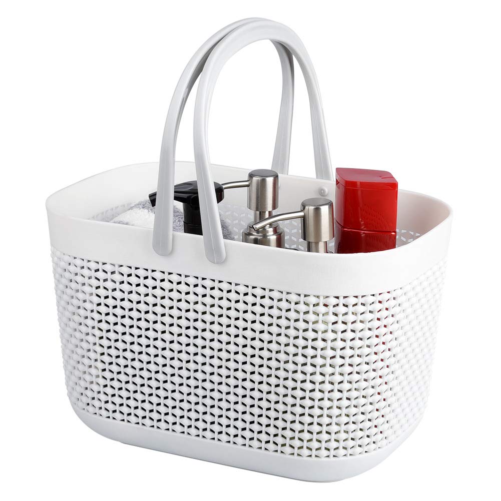 UUJOLY Plastic Organizer Storage Baskets with Handles, Shower Caddy Bins Organizer for Bathroom and kitchen(White)