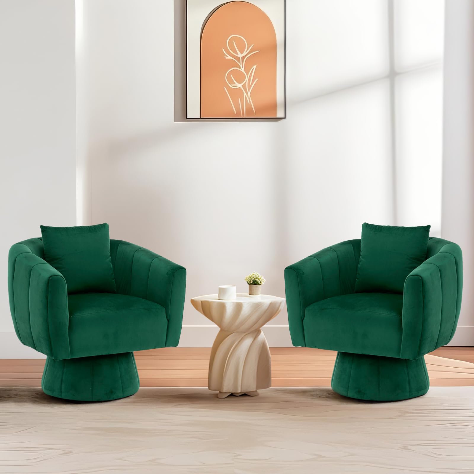 Karl home Swivel Accent Chair Set of 2, Comfy 360 Swivel Barrel Chair ,Modern Velvet Fabric Living Room Chair with Fluffy Cushio