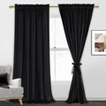 Jiuzhen Black Velvet Curtains 90 Inches For Living Room - Thermal Insualted Room Darkening Rod Pocket Thick Velvet Window Drapes