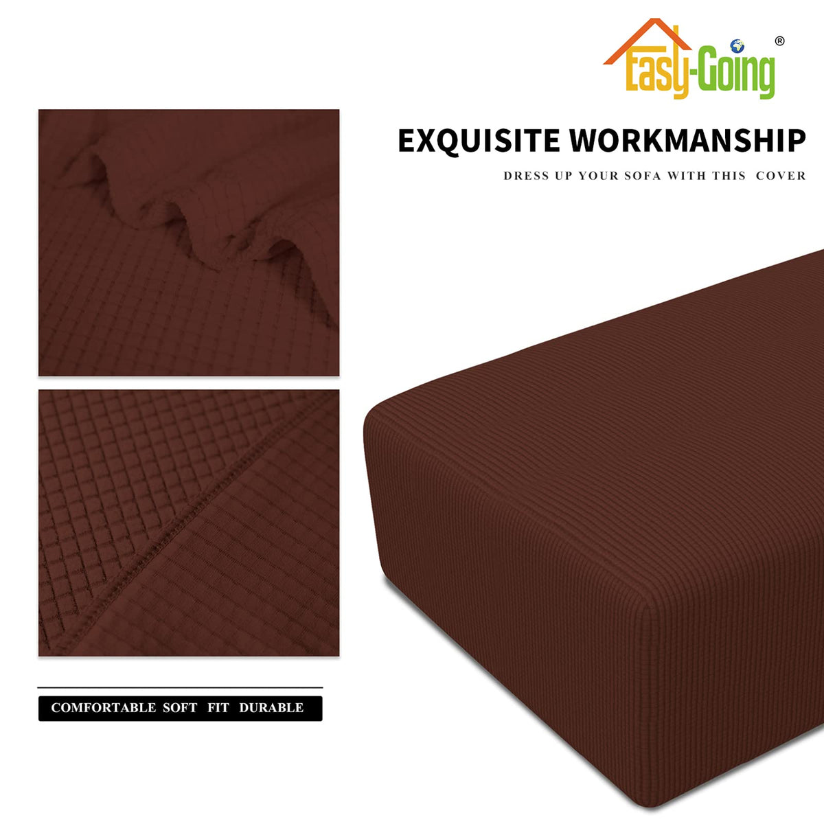 Easy-Going Stretch Ottoman Cover Folding Storage Stool Furniture Protector Soft Rectangle Slipcover With Elastic Bottom (Ottoman Xx-Large, Coffee)
