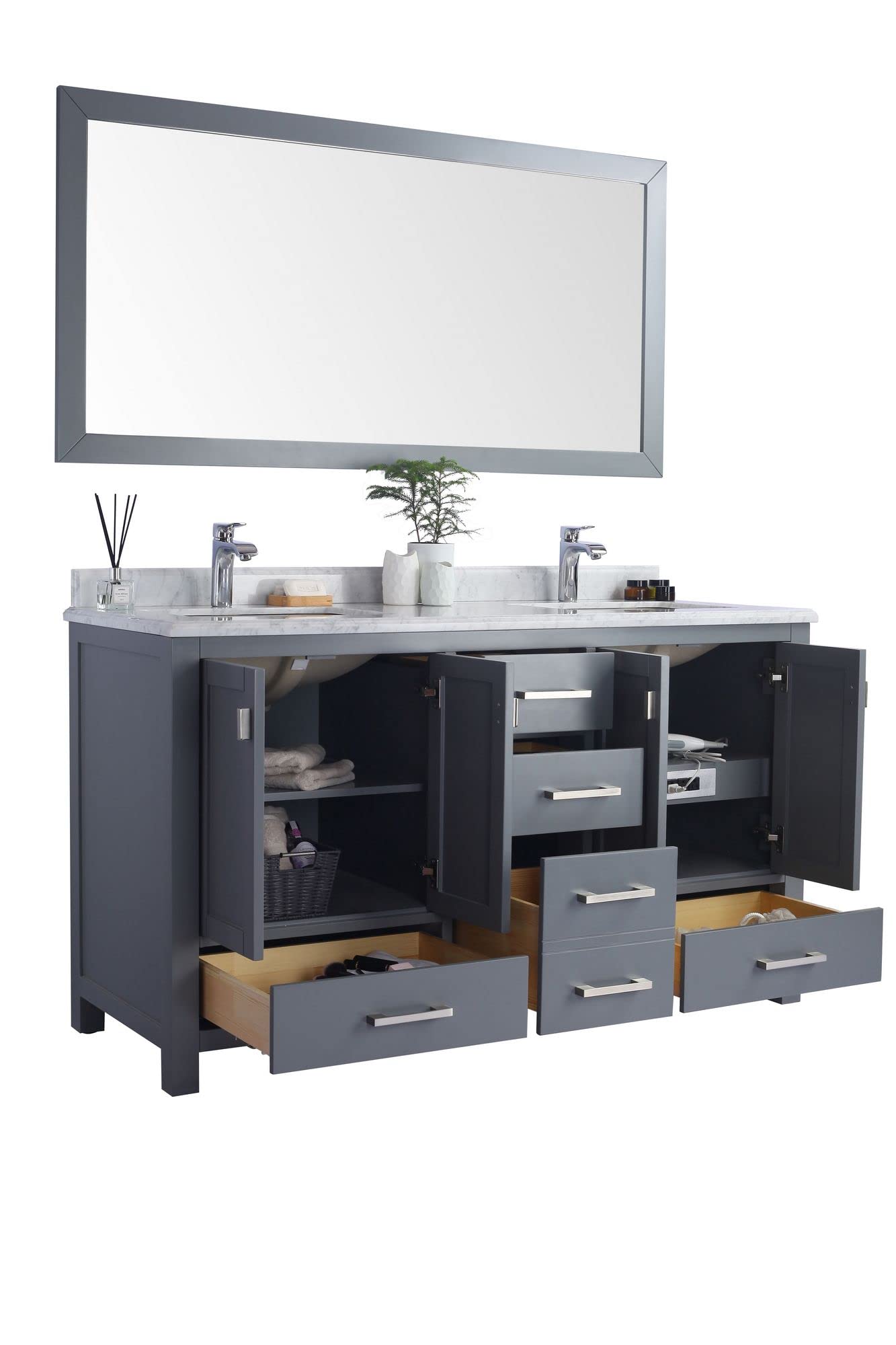 Laviva Wilson 60 - Grey Cabinet Black Wood Marble Countertop